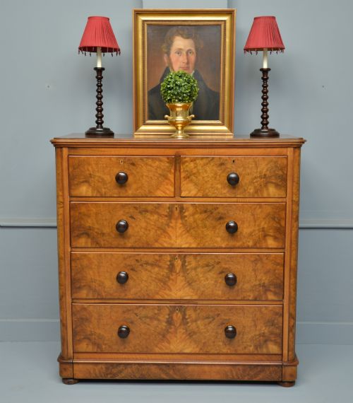 fig 1. Handsome Victorian Burr-Walnut Chest Of Drawers