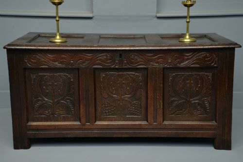 fig 1. 17th Century Carved Oak Coffer