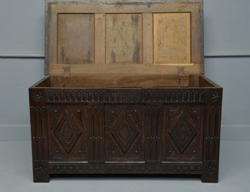 fig 3. 19th Century Carved Oak Coffer