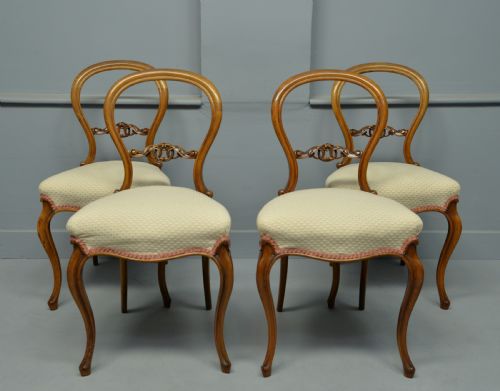 Victorian Set of Four Walnut Balloon Back Dining Chairs John Taylor & Son