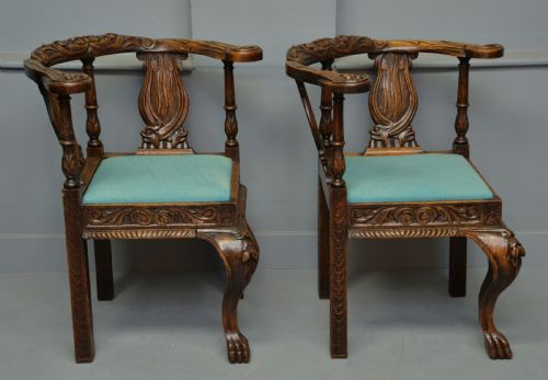 fig 2. Pair Of Victorian Elaborately Carved Oak Corner Chairs