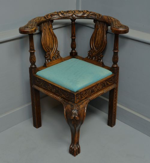 fig 3. Pair Of Victorian Elaborately Carved Oak Corner Chairs