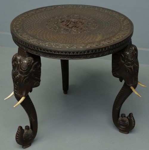 fig 1. Indian Rosewood Carved Elephant`s Head Occasional Table