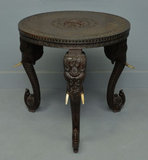 fig 2. Indian Rosewood Carved Elephant`s Head Occasional Table