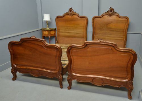 Pretty Pair of French Rococo Walnut Single Beds
