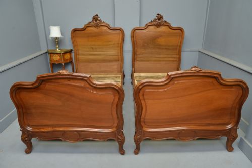 fig 1. Pretty Pair Of French Rococo Walnut Single Beds