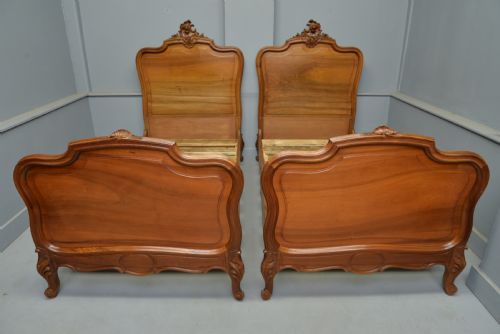 fig 2. Pretty Pair Of French Rococo Walnut Single Beds
