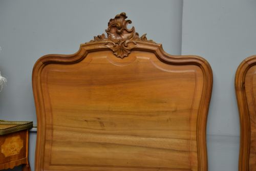 fig 3. Pretty Pair Of French Rococo Walnut Single Beds