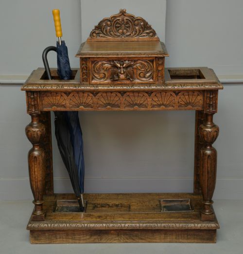 Charming Jacobean Revival Oak Stick and Umbrella Hall Stand