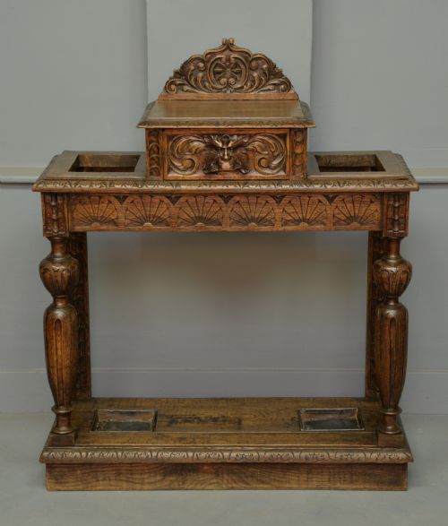 fig 1. Charming Jacobean Revival Oak Stick And Umbrella Hall Stand