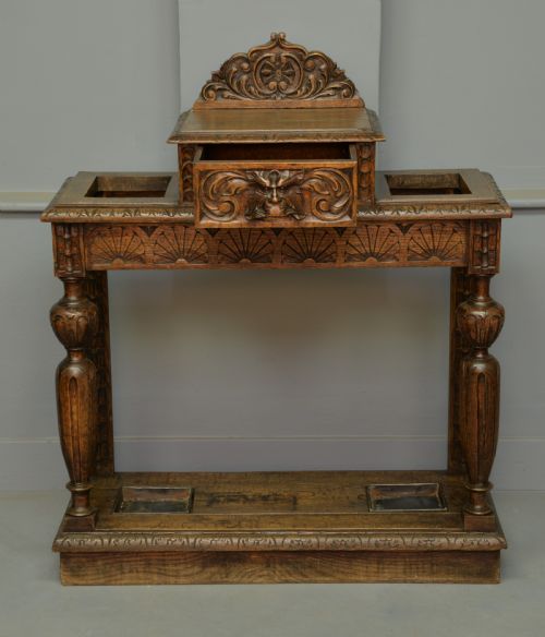 fig 2. Charming Jacobean Revival Oak Stick And Umbrella Hall Stand