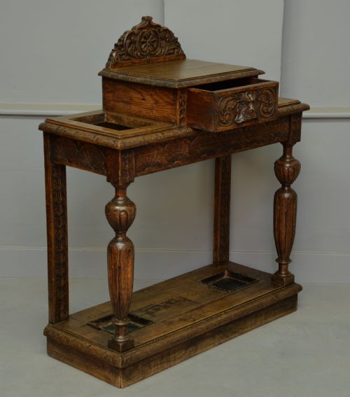 fig 3. Charming Jacobean Revival Oak Stick And Umbrella Hall Stand