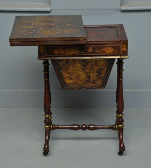 fig 3. Early 19th Century Chinoiserie Red-Lacquered Games / Sewing Table
