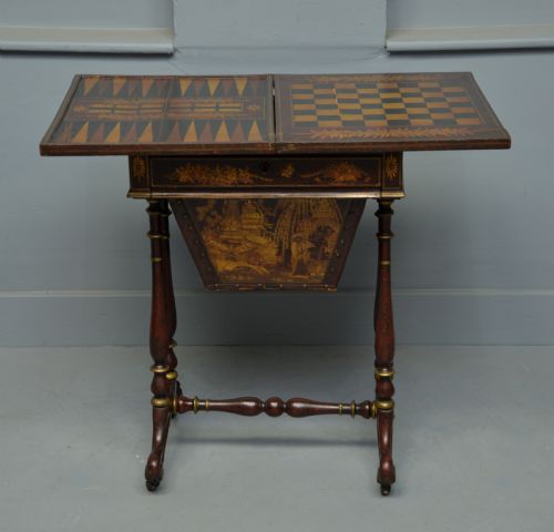fig 4. Early 19th Century Chinoiserie Red-Lacquered Games / Sewing Table