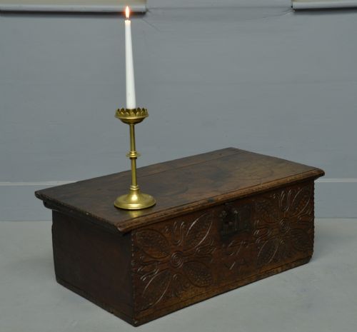 fig 2. Charming 17th Century Carved Oak Box / Small Chest Dated 1670