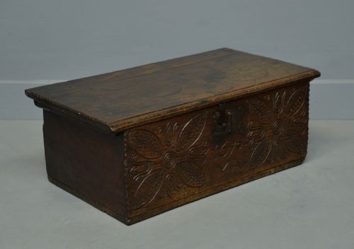 fig 3. Charming 17th Century Carved Oak Box / Small Chest Dated 1670