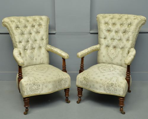 Pair of Victorian Button-back Arm-chairs