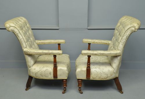 fig 1. Pair Of Victorian Button-Back Arm-Chairs