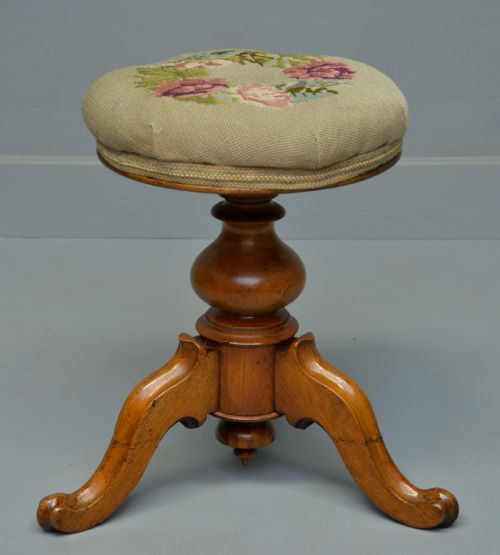 fig 1. Pretty Victorian Walnut Adjustable Piano Stool