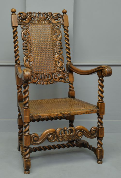 Carolean Revival Carved Walnut Armchair