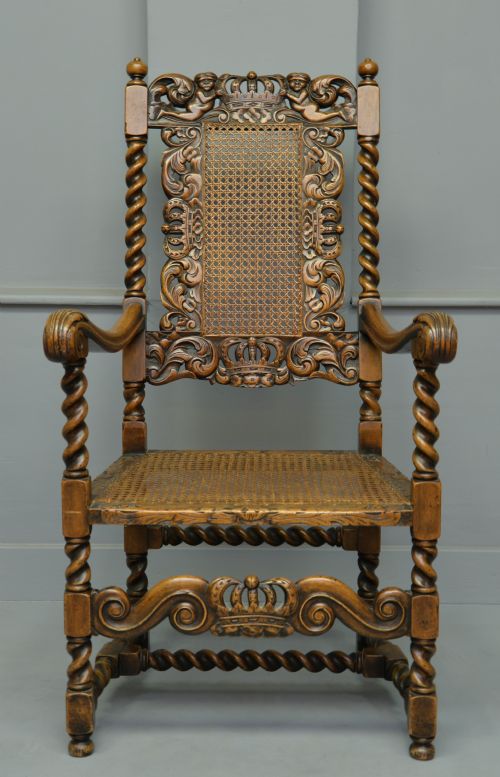 fig 1. Carolean Revival Carved Walnut Armchair