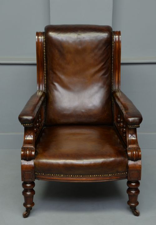 fig 1. Handsome Victorian Leather & Mahogany Library Chair