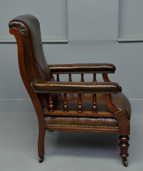 fig 2. Handsome Victorian Leather & Mahogany Library Chair