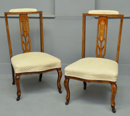 Pretty Pair of Edwardian Inlaid Mahogany Nursing / Bedroom Chairs