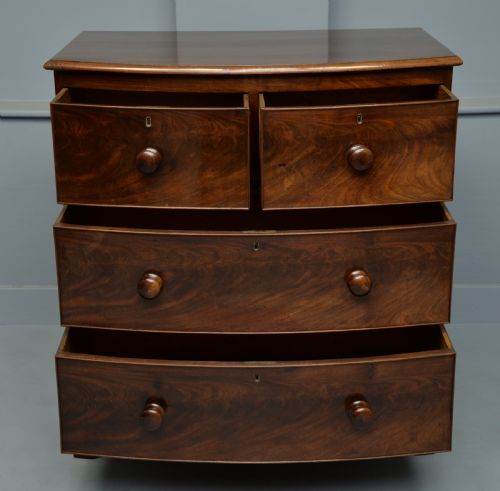 fig 1. Early Victorian Flame Mahogany Bow-Front Chest Of Drawers