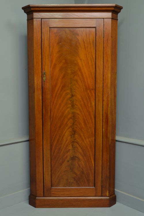 Victorian Solid Figured Mahogany Corner Hall Robe Wardrobe / Coat Cupboard