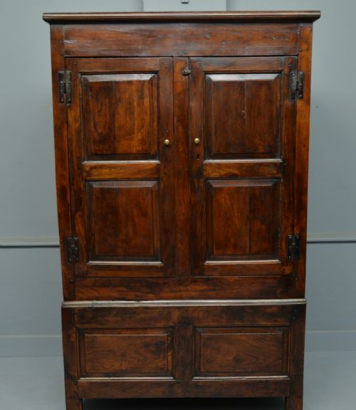 fig 1. Charming 17th Century Oak Two Part Livery Cupboard / Wardrobe 
