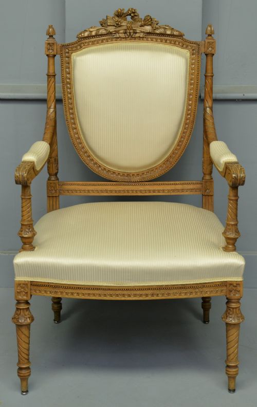 Antique Louis Xvi Style Carved Walnut Armchair