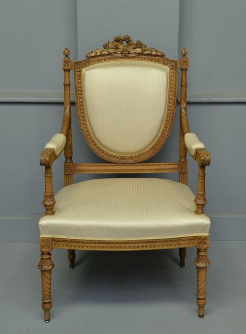 fig 1. Antique Louis XVI Style Carved Walnut Armchair