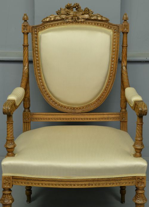 fig 2. Antique Louis XVI Style Carved Walnut Armchair