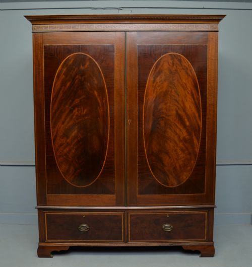 fig 1. Elegant Edwardian Marquetry Inlaid Mahogany Wardrobe