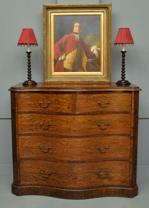 fig 1. Stunning Victorian Dark Birch Serpentine Chest Of Drawers