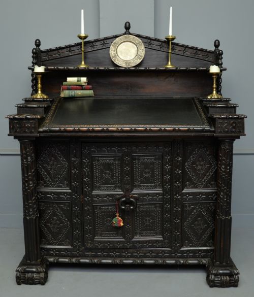 Adapted 17th Century Carved Oak Cupboard / Standing Bureau