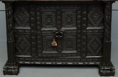 fig 2. Adapted 17th Century Carved Oak Cupboard / Standing Bureau