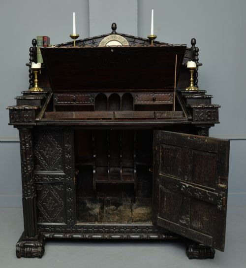 fig 3. Adapted 17th Century Carved Oak Cupboard / Standing Bureau