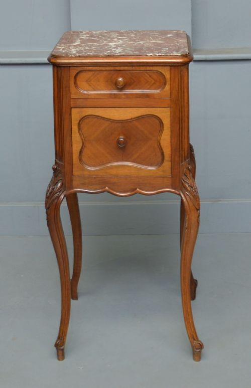 Pretty French Walnut Bedside Marble-top Cabinet