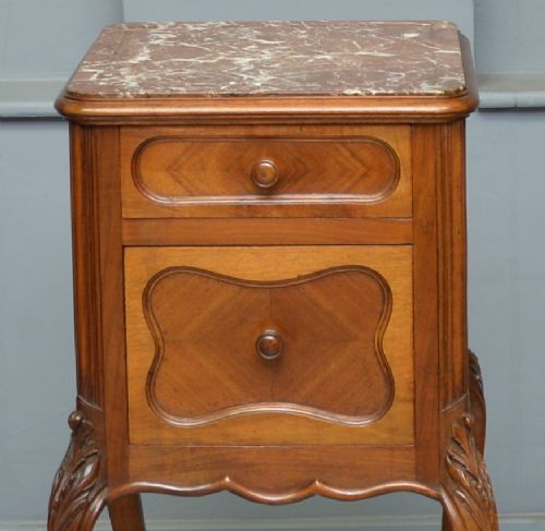 fig 1. Pretty French Walnut Bedside Marble-Top Cabinet
