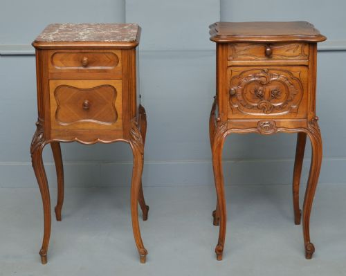 fig 3. Pretty French Walnut Bedside Marble-Top Cabinet