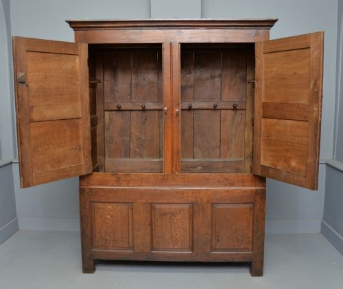 fig 3. Charming 18th Century Oak Two Part Livery Cupboard / Wardrobe