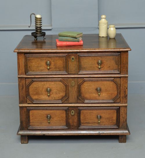Very Charming Small 17th Century Geometric Oak Chest of Drawers