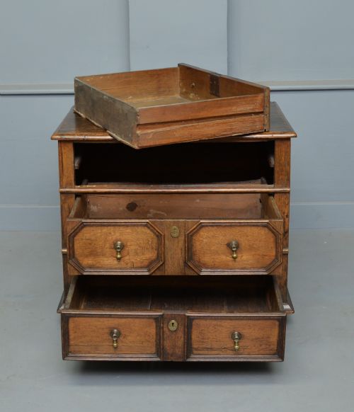 fig 2. Very Charming Small 17th Century Geometric Oak Chest Of Drawers
