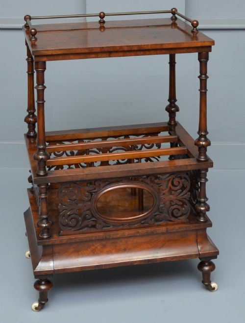 Victorian Burr  Walnut Canterbury Whatnot