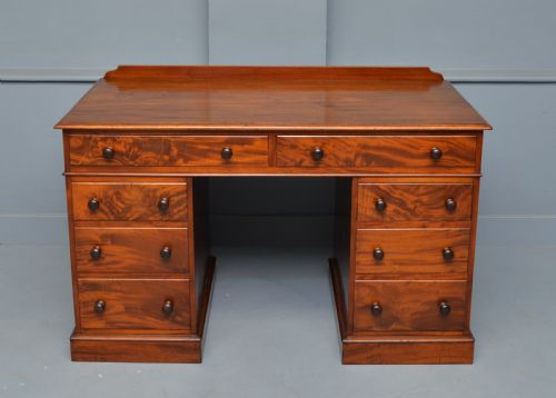VICTORIAN FLAME MAHOGANY PEDESTAL DESK - ADDITIONAL PHOTO 2