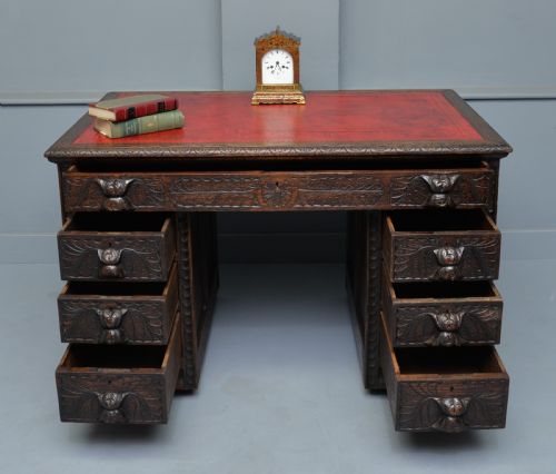 VICTORIAN CARVED SOLID OAK PEDESTAL DESK - ADDITIONAL PHOTO 1