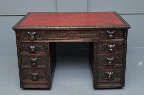 VICTORIAN CARVED SOLID OAK PEDESTAL DESK - ADDITIONAL PHOTO 2