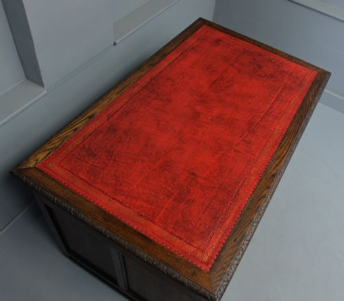 VICTORIAN CARVED SOLID OAK PEDESTAL DESK - ADDITIONAL PHOTO 5